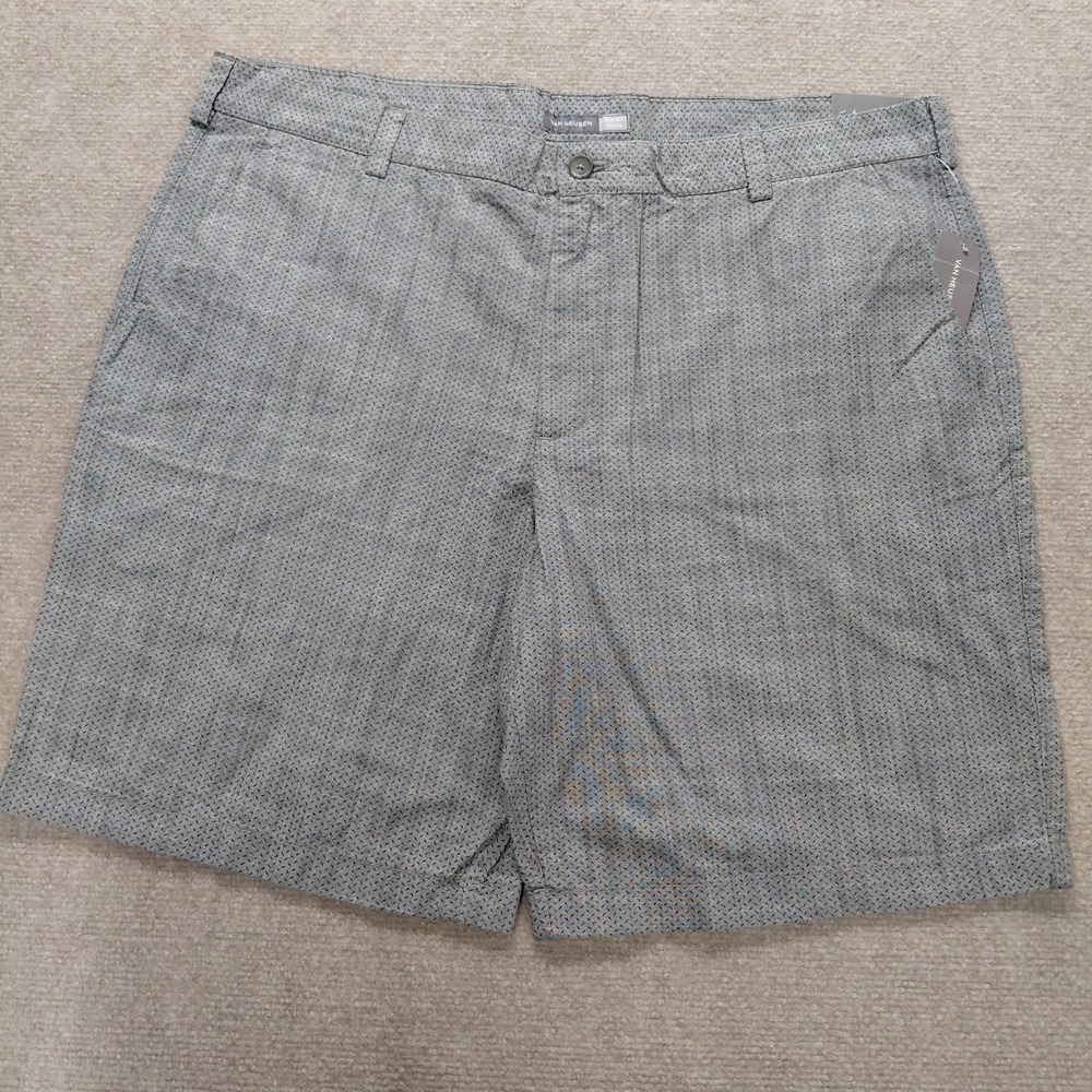 NWT New VAN HEUSEN Men's 40 Gray Geometric Shorts Flat Front Cotton 9.5" Inseam